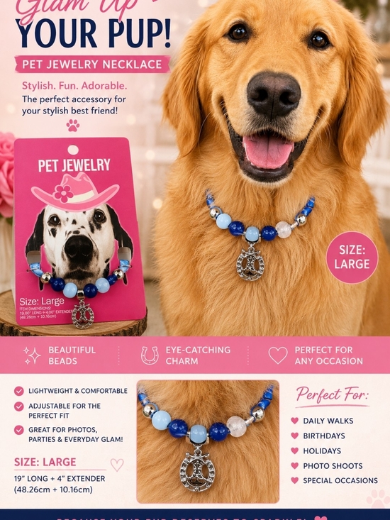 Other - PET JEWELRY / NECKLACE Blue Beaded Pet Jewelry Necklace - Size Large